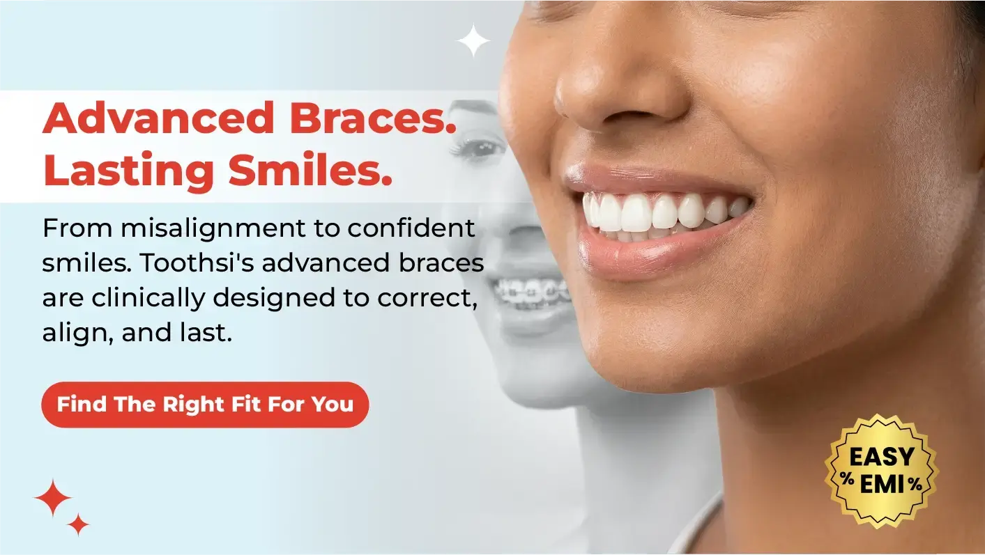 Woman smiling after advanced braces treatment – Toothsi braces correct misalignment with easy EMI options